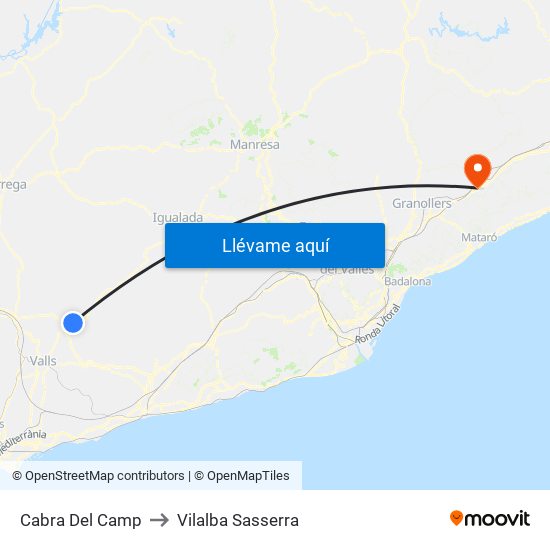 Cabra Del Camp to Vilalba Sasserra map