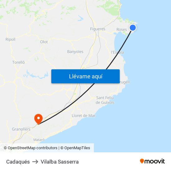 Cadaqués to Vilalba Sasserra map