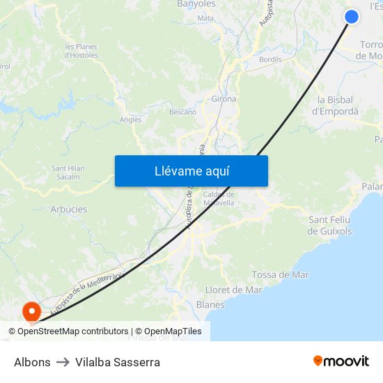Albons to Vilalba Sasserra map