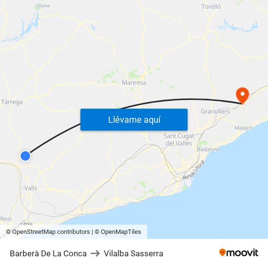 Barberà De La Conca to Vilalba Sasserra map