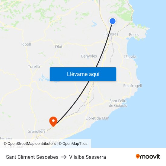 Sant Climent Sescebes to Vilalba Sasserra map