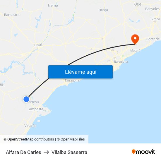 Alfara De Carles to Vilalba Sasserra map