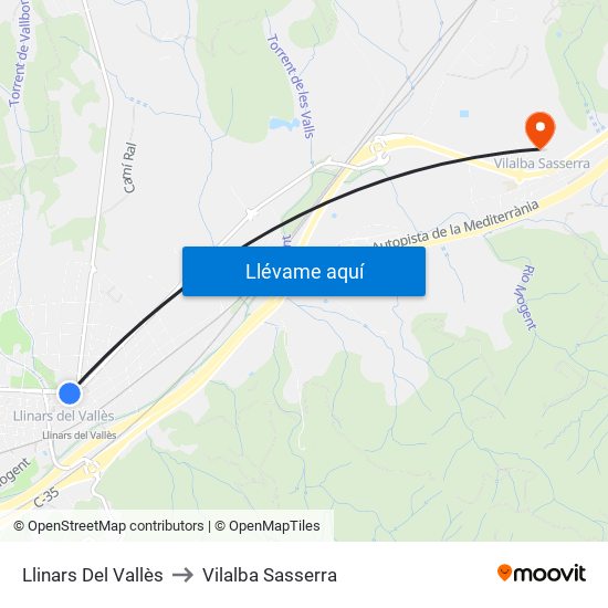 Llinars Del Vallès to Vilalba Sasserra map