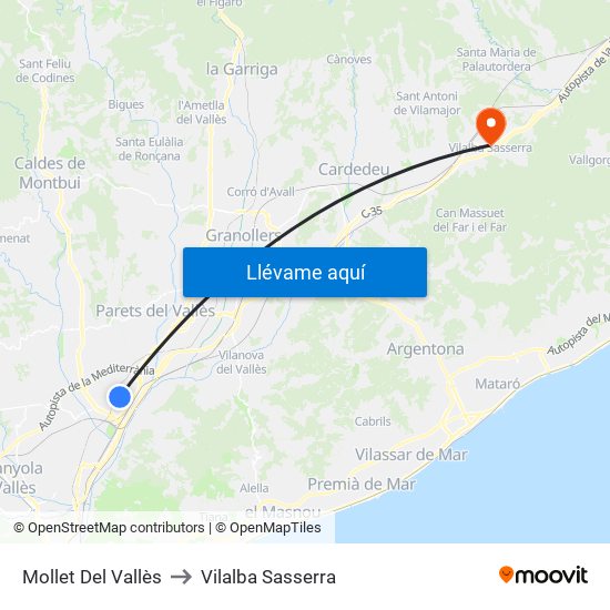 Mollet Del Vallès to Vilalba Sasserra map