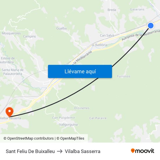 Sant Feliu De Buixalleu to Vilalba Sasserra map