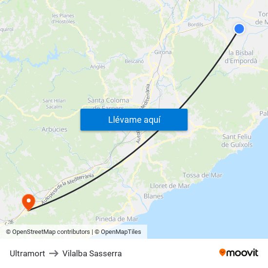 Ultramort to Vilalba Sasserra map
