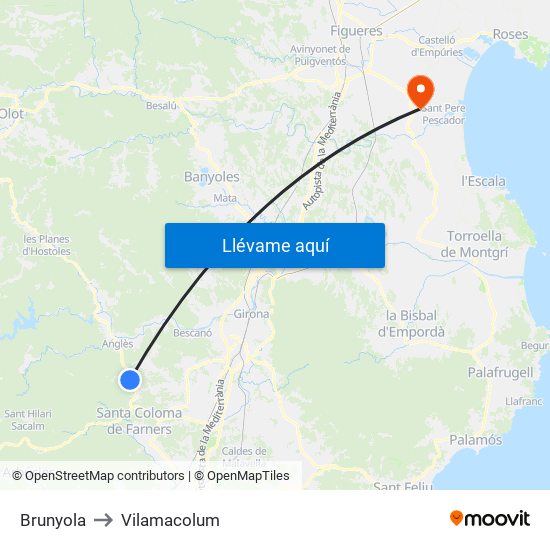 Brunyola to Vilamacolum map
