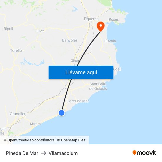 Pineda De Mar to Vilamacolum map