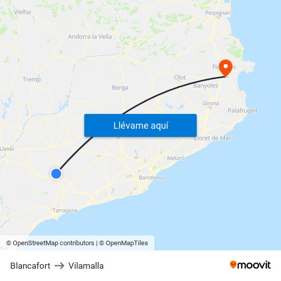 Blancafort to Vilamalla map