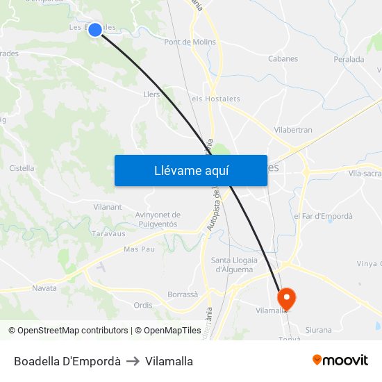 Boadella D'Empordà to Vilamalla map