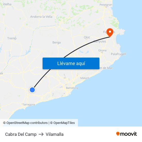 Cabra Del Camp to Vilamalla map