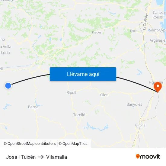 Josa I Tuixén to Vilamalla map