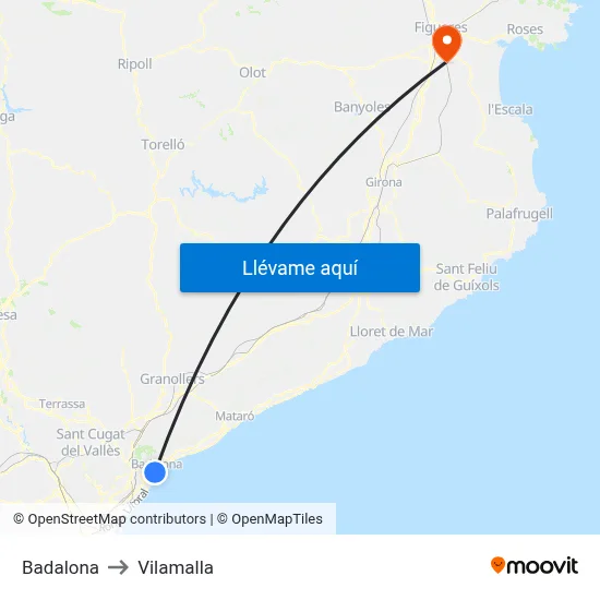Badalona to Vilamalla map