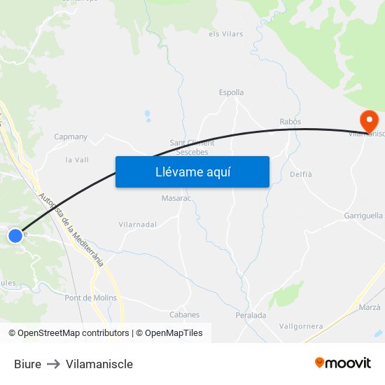 Biure to Vilamaniscle map
