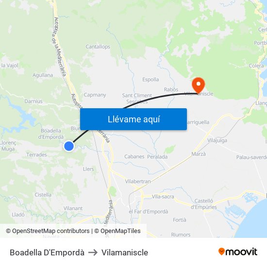 Boadella D'Empordà to Vilamaniscle map