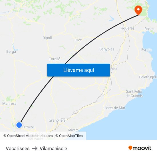 Vacarisses to Vilamaniscle map