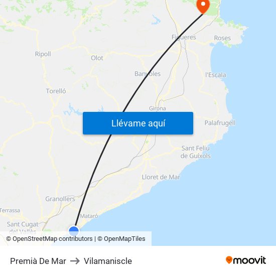 Premià De Mar to Vilamaniscle map