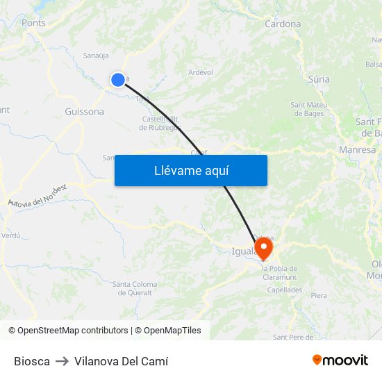 Biosca to Vilanova Del Camí map