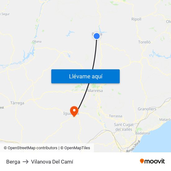 Berga to Vilanova Del Camí map