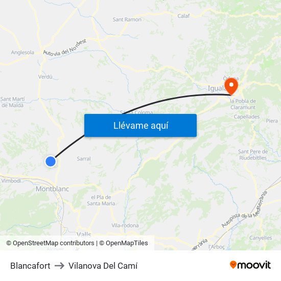 Blancafort to Vilanova Del Camí map