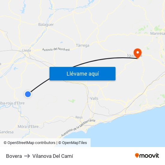 Bovera to Vilanova Del Camí map