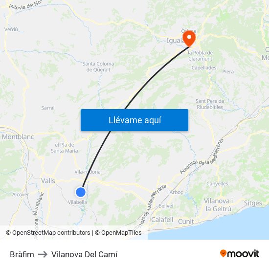 Bràfim to Vilanova Del Camí map