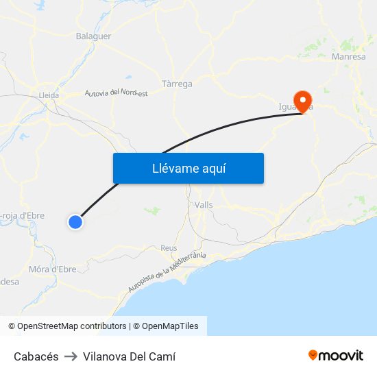 Cabacés to Vilanova Del Camí map