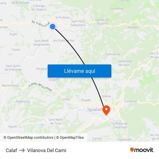 Calaf to Vilanova Del Camí map