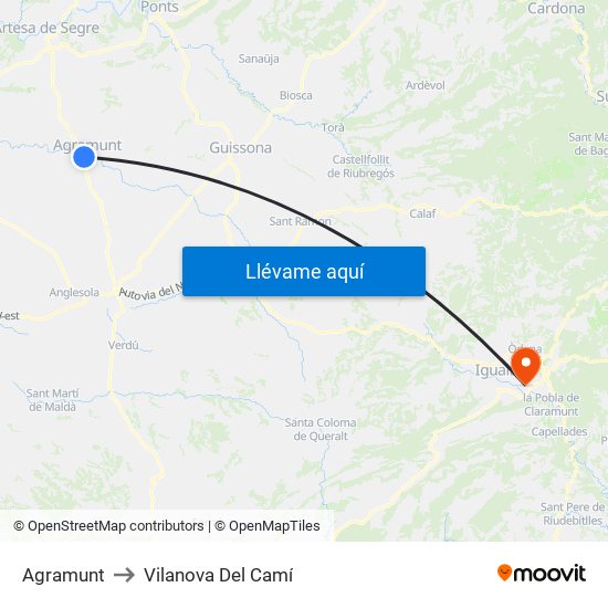 Agramunt to Vilanova Del Camí map