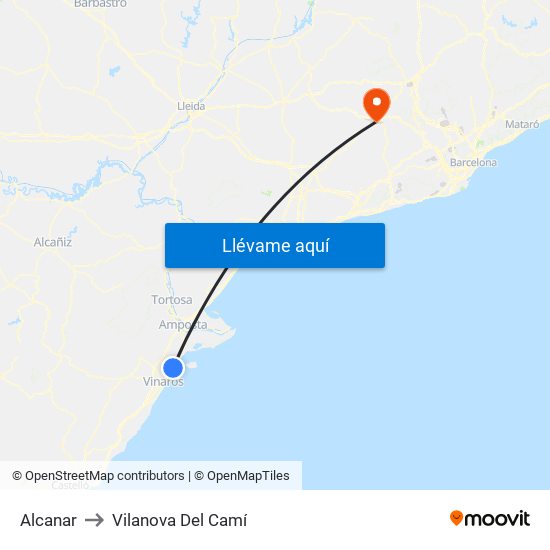 Alcanar to Vilanova Del Camí map