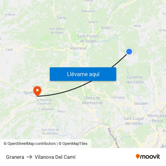 Granera to Vilanova Del Camí map