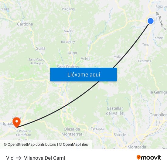 Vic to Vilanova Del Camí map