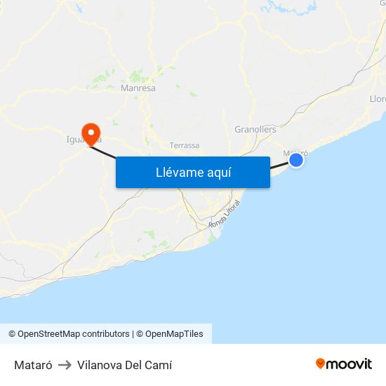 Mataró to Vilanova Del Camí map