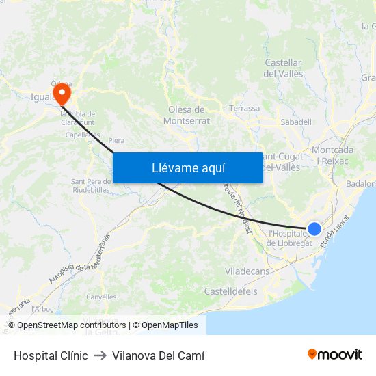 Hospital Clínic to Vilanova Del Camí map