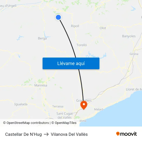 Castellar De N'Hug to Vilanova Del Vallès map