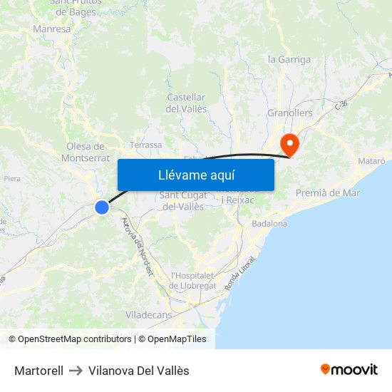 Martorell to Vilanova Del Vallès map