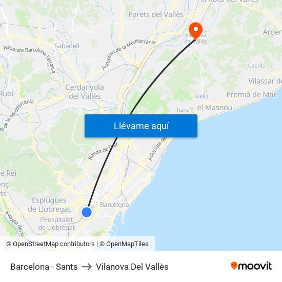 Barcelona - Sants to Vilanova Del Vallès map
