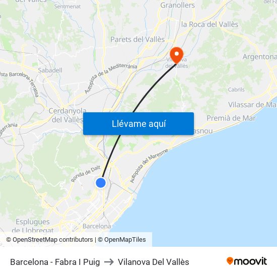 Barcelona - Fabra I Puig to Vilanova Del Vallès map