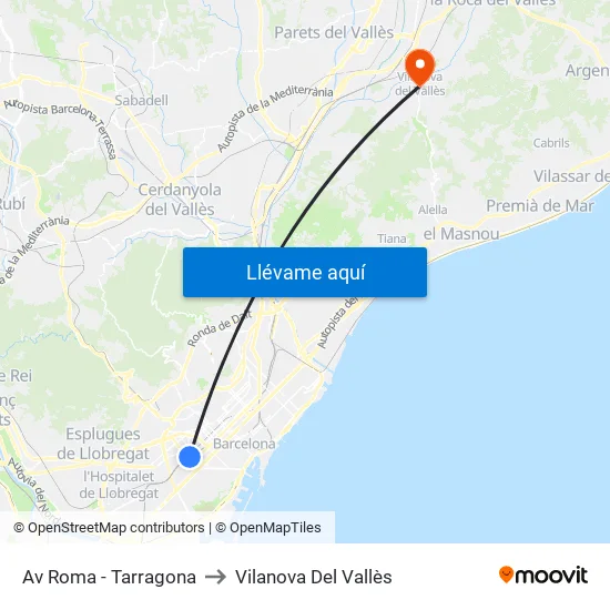 Av Roma - Tarragona to Vilanova Del Vallès map