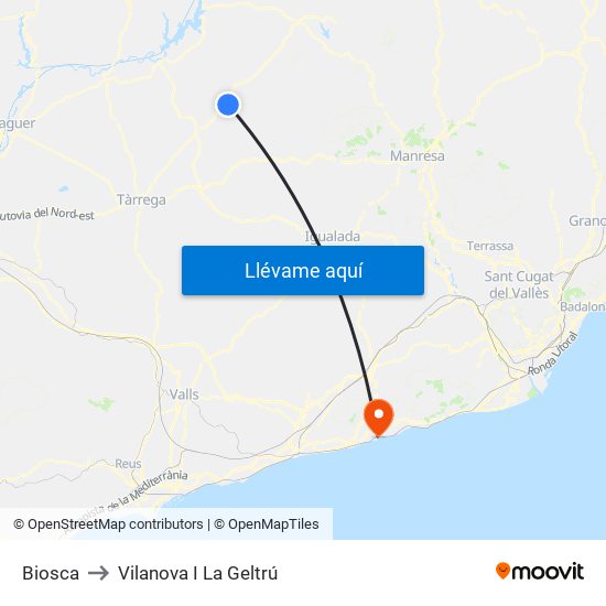 Biosca to Vilanova I La Geltrú map
