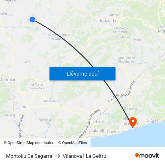Montoliu De Segarra to Vilanova I La Geltrú map