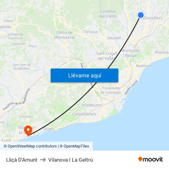 Lliçà D'Amunt to Vilanova I La Geltrú map