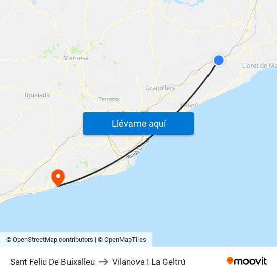 Sant Feliu De Buixalleu to Vilanova I La Geltrú map