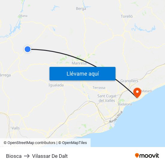 Biosca to Vilassar De Dalt map