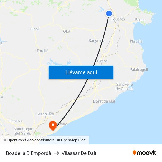 Boadella D'Empordà to Vilassar De Dalt map
