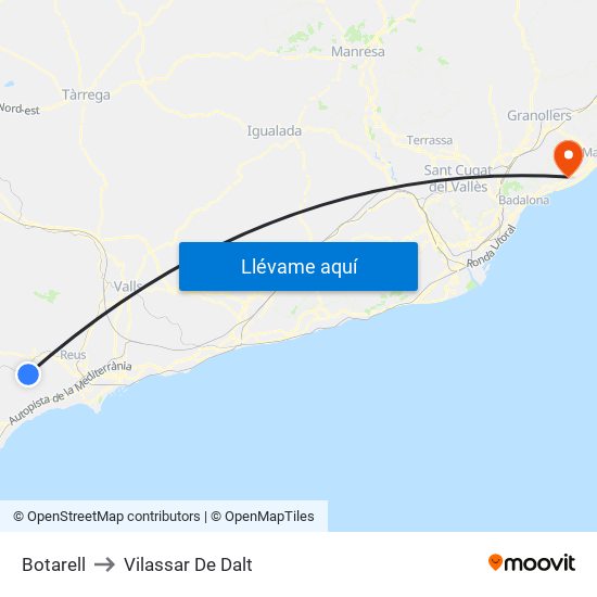 Botarell to Vilassar De Dalt map