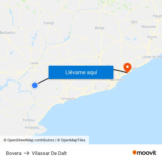 Bovera to Vilassar De Dalt map