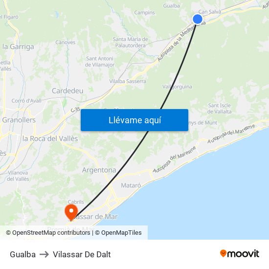 Gualba to Vilassar De Dalt map