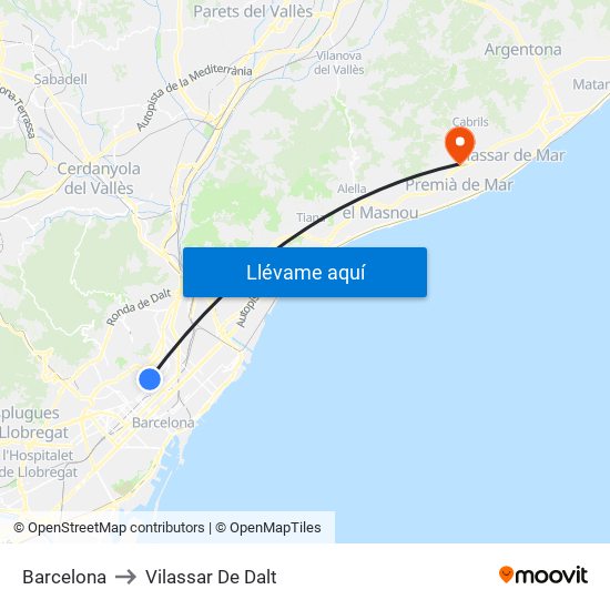 Barcelona to Vilassar De Dalt map