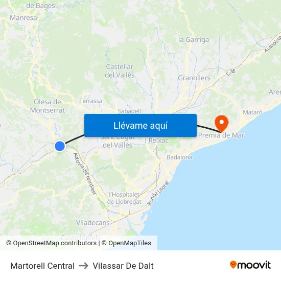 Martorell Central to Vilassar De Dalt map